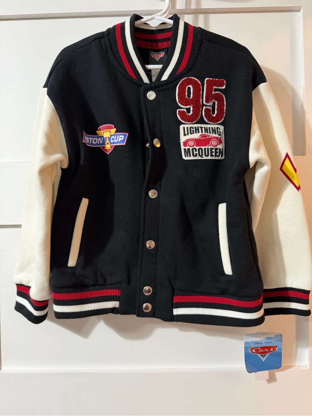 Disney Lightning McQueen Kids Black & Cream Varsity Jacket